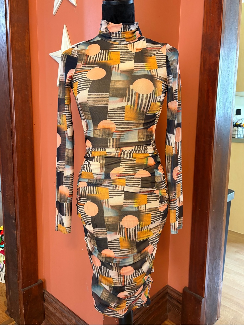 AKIRA Abstract Geometric Midi Dress